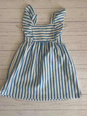 NWT Zara Striped Blue & White Ruffle-Sleeve Kids Dress
